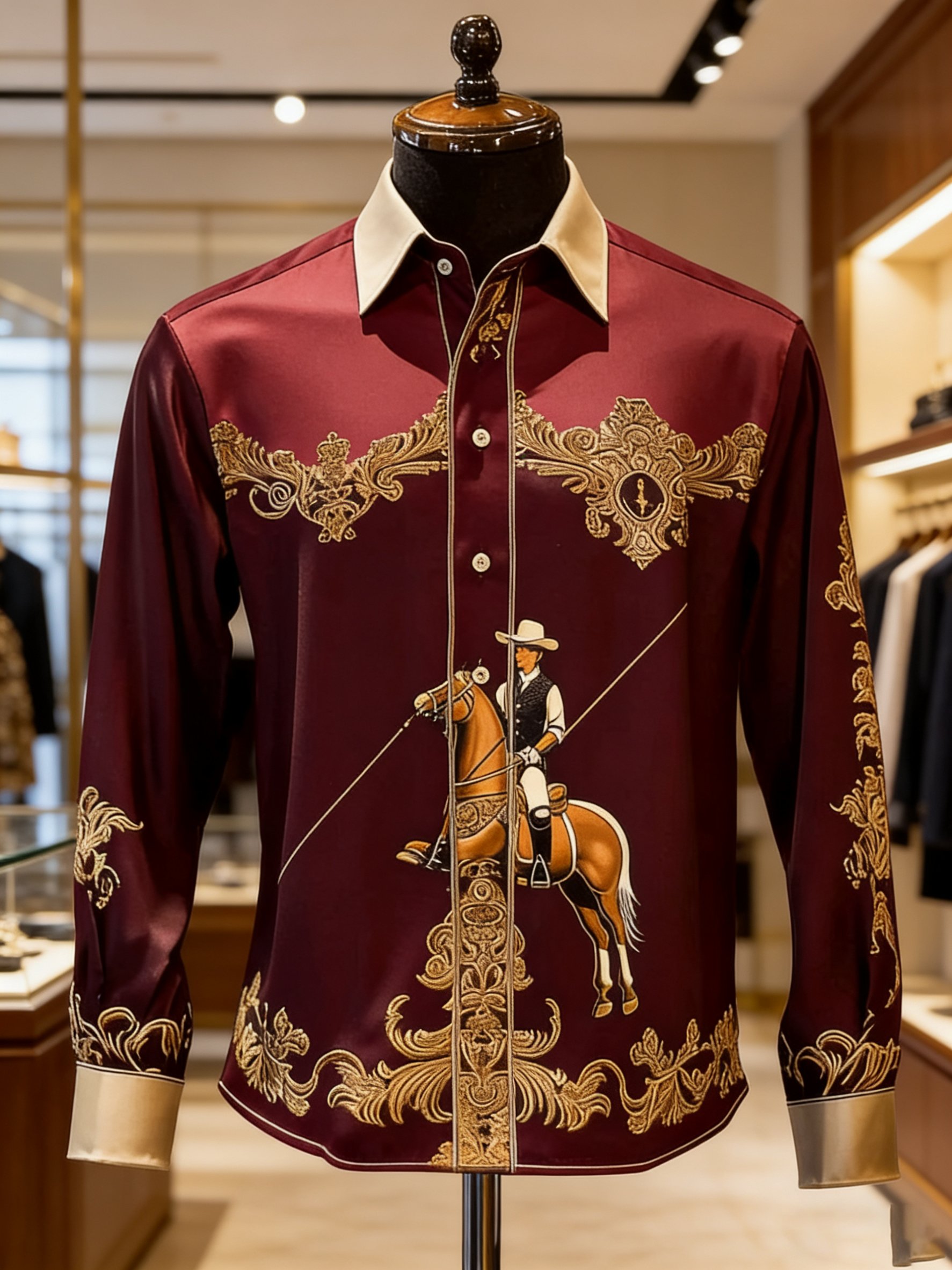 Camisa de lujo ejecutivo estampado de manga larga para hombre