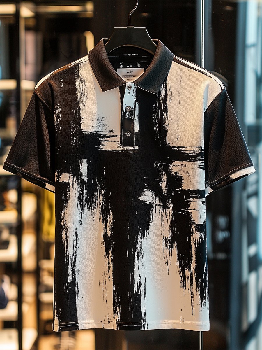 Camisa polo ejecutivo casual Cross estampado Button de manga corta para hombre
