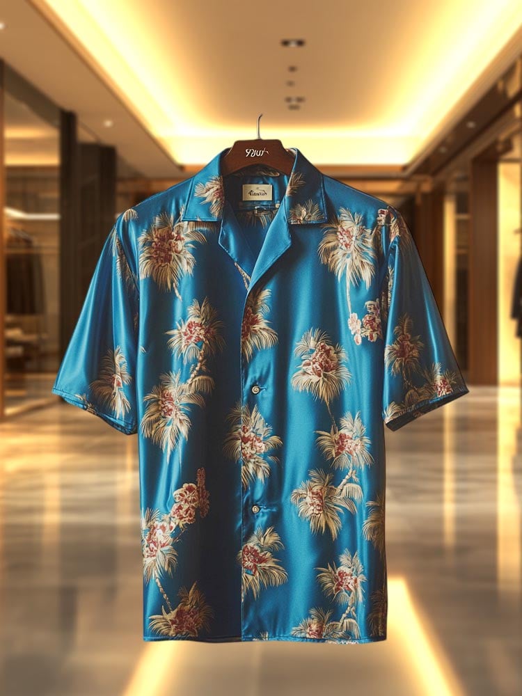 Camisa Resort satén de manga corta para hombre