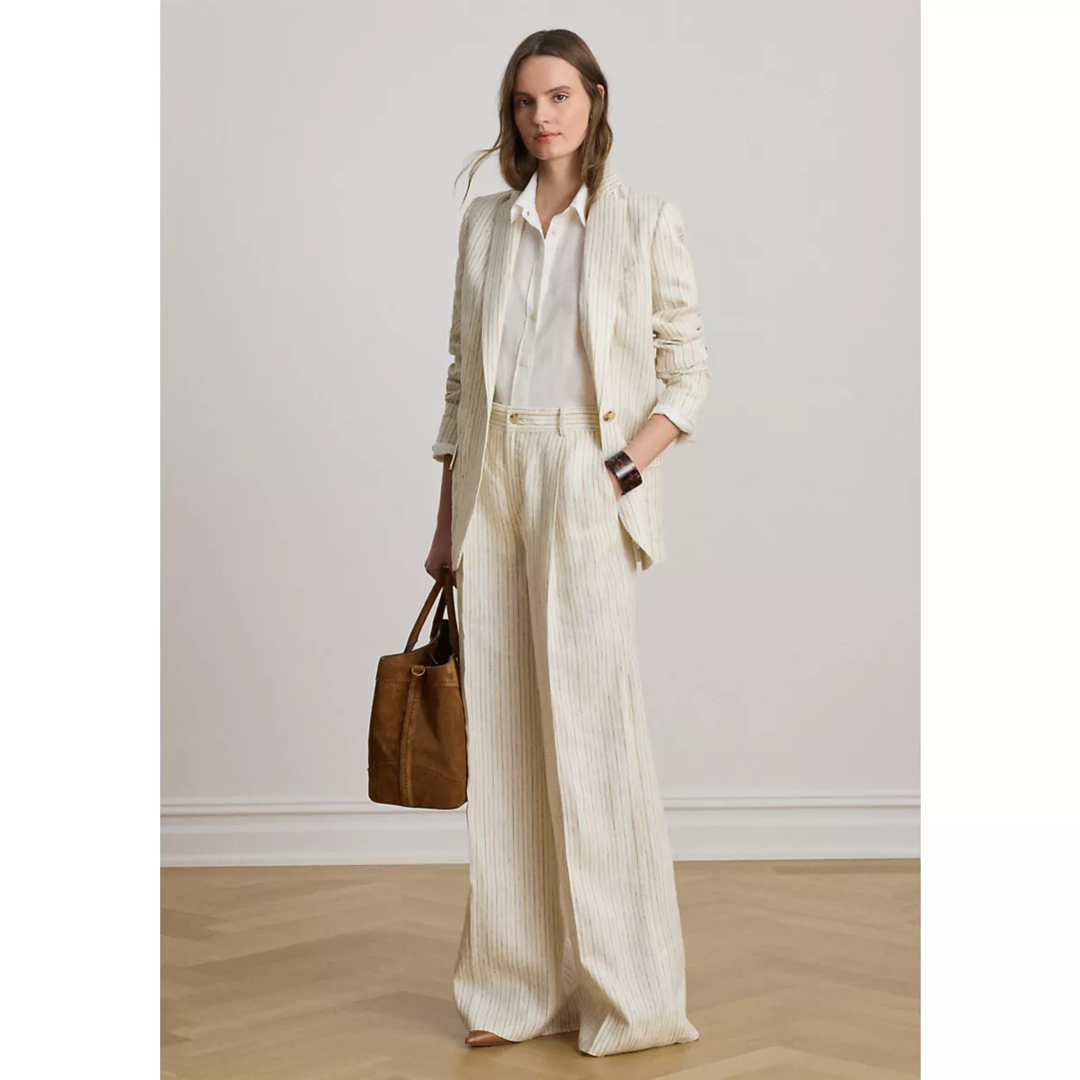 Pinstripe Linen Wide-Leg Pants - 4