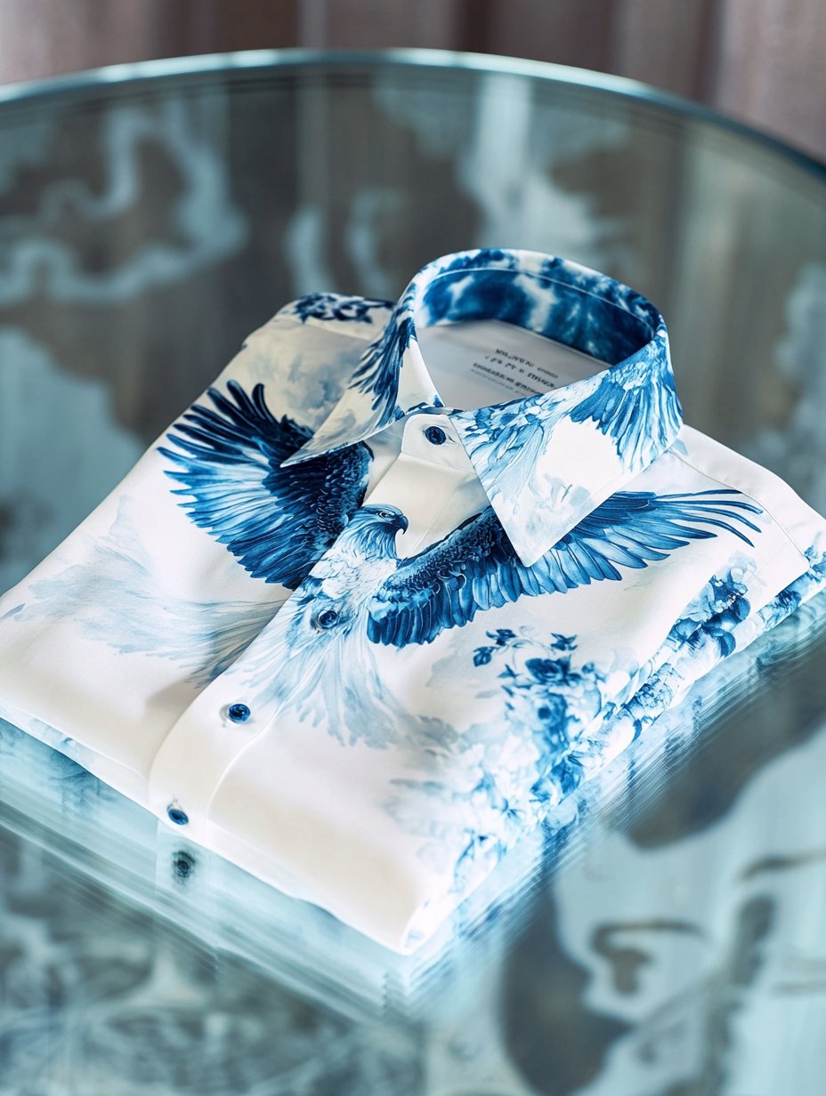 Camisa ejecutivo casual degradado eagle floral solapa de manga corta para hombre