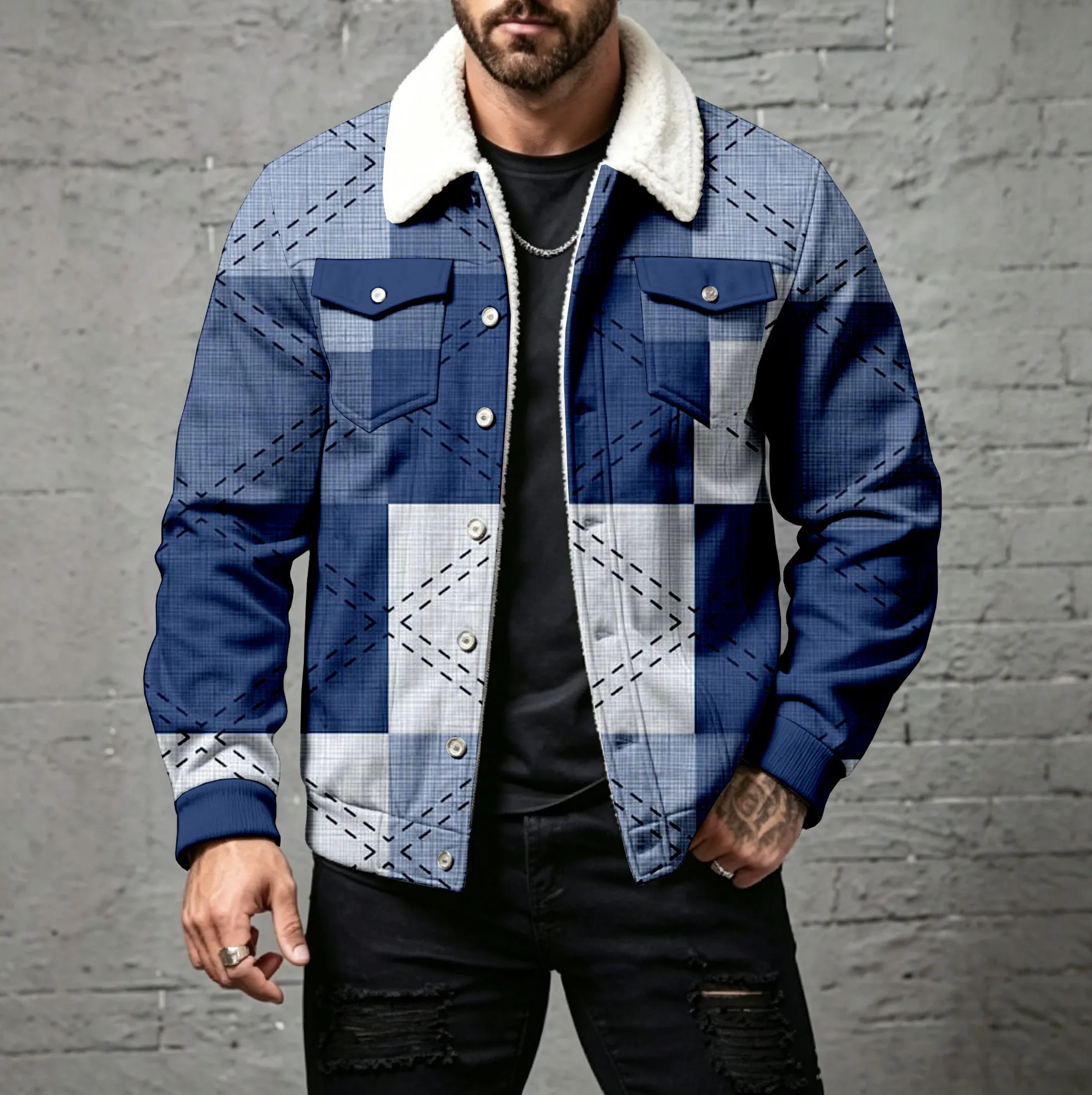 para hombre casual Checkered Print Cardigan with Buttons