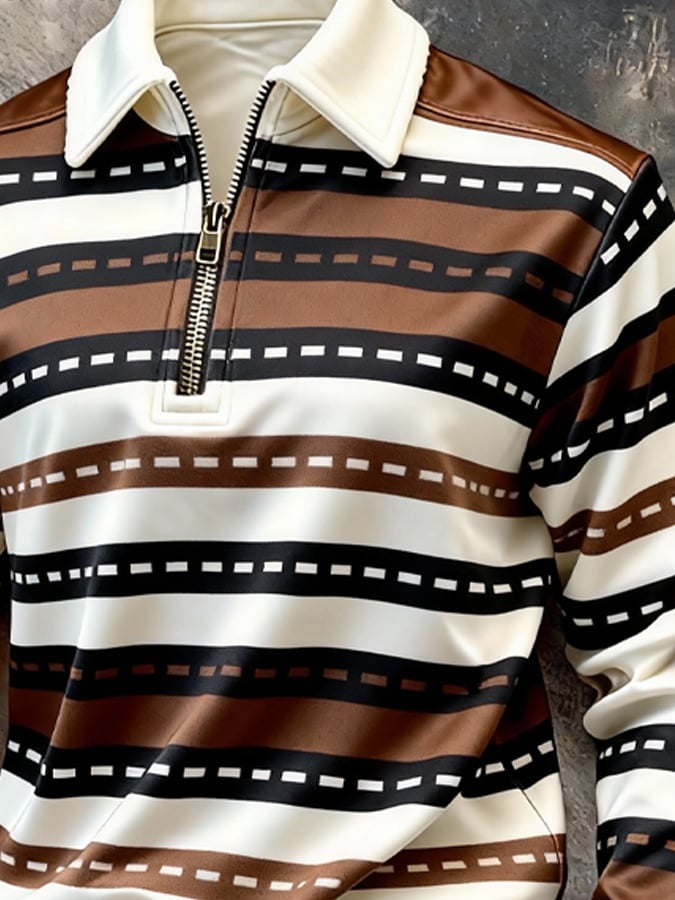 Sudadera retro en bloques de color estampado Color-Blocked con cierre para hombre