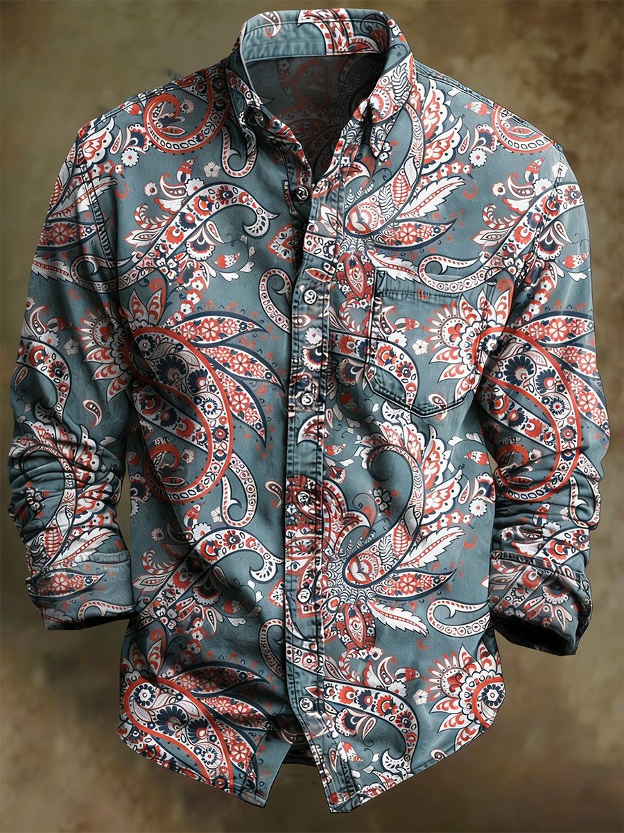Camisa retro ejecutivo de manga larga para hombre