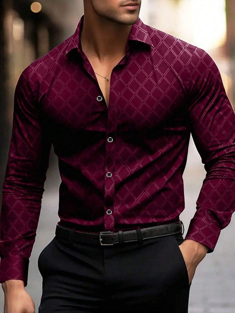 Camisa Street Style ejecutivo casual estampado de manga larga para hombre