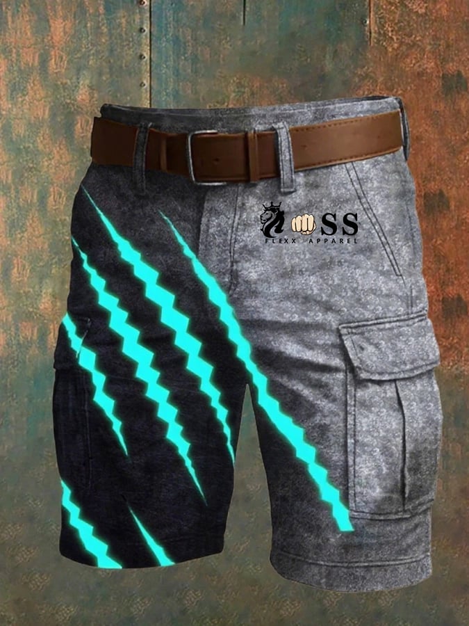 Shorts retro Letter estampado Multi-bolsillo Design Cargo para hombre