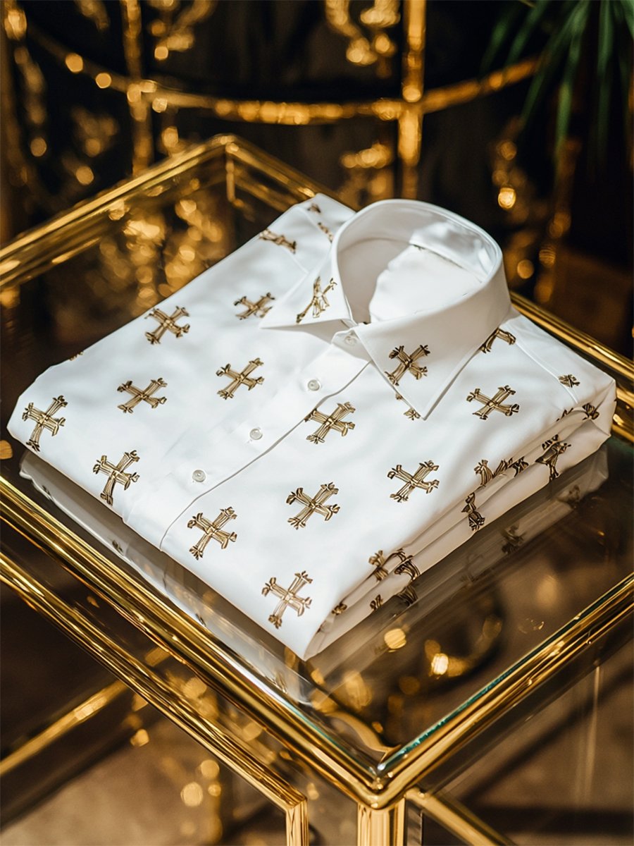 Camisa ejecutivo casual Cross estampado de manga larga para hombre