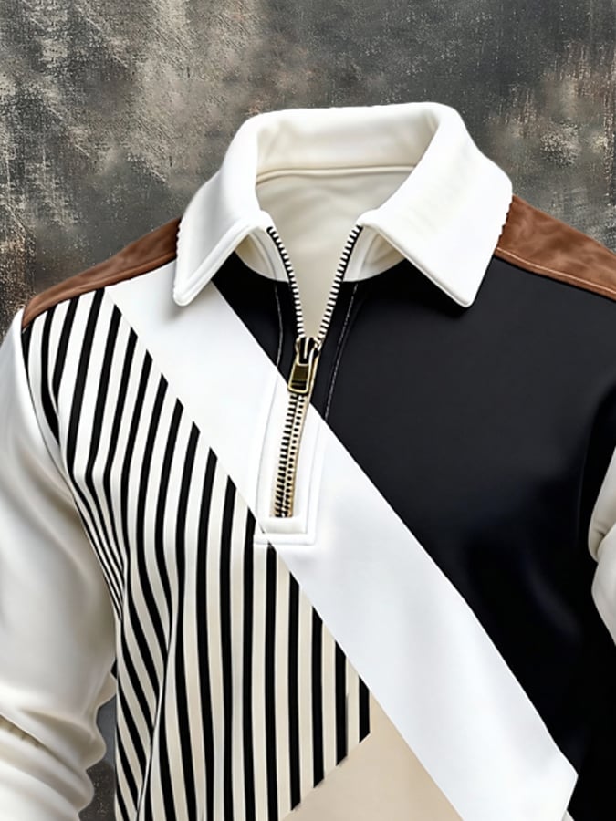 Sudadera retro en bloques de color estampado cierre para hombre