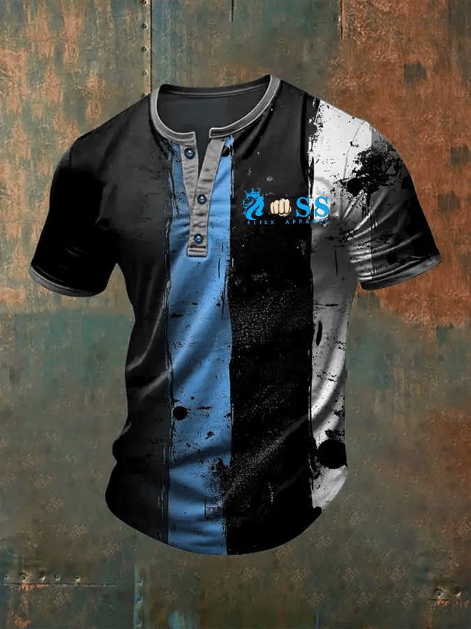 Camiseta vintage Letter Design estampado Henley Neck para hombre