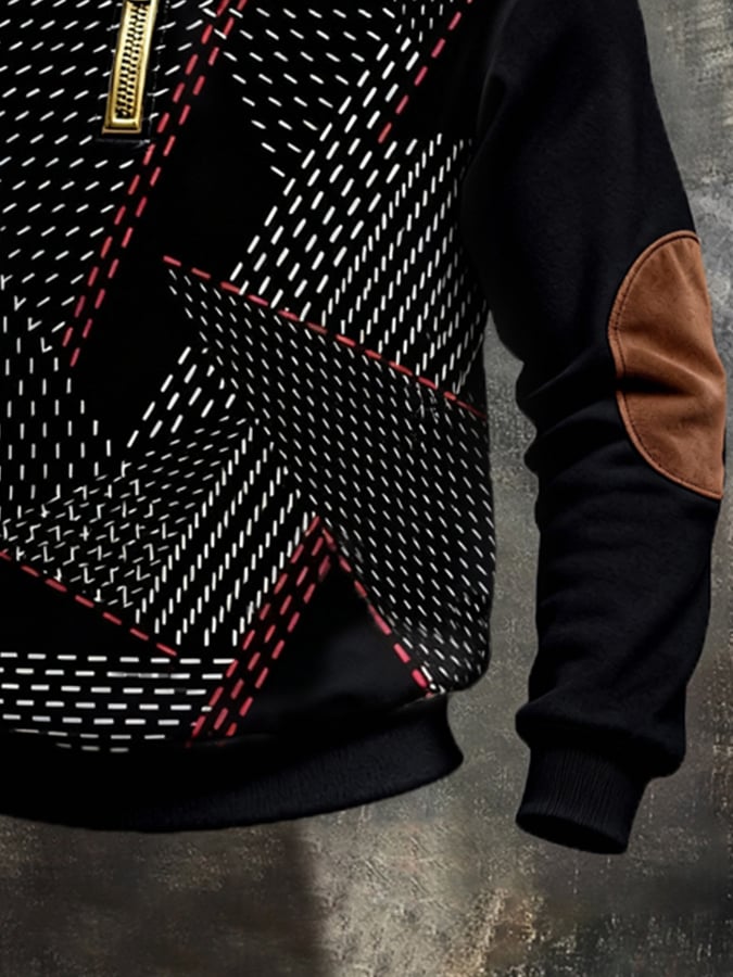 Sudadera retro en bloques de color estampado Color-Blocked con cierre para hombre