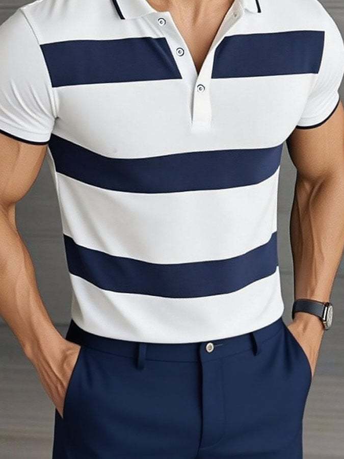 Camisa polo casual clásico a rayas estampado ejecutivo de manga corta para hombre - vista 2