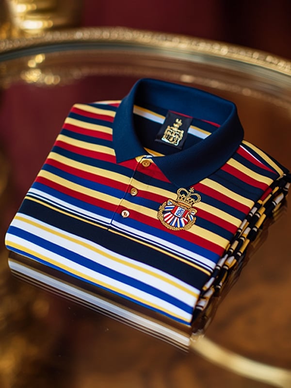 Camisa polo retro ejecutivo rayas estampado de manga larga para hombre