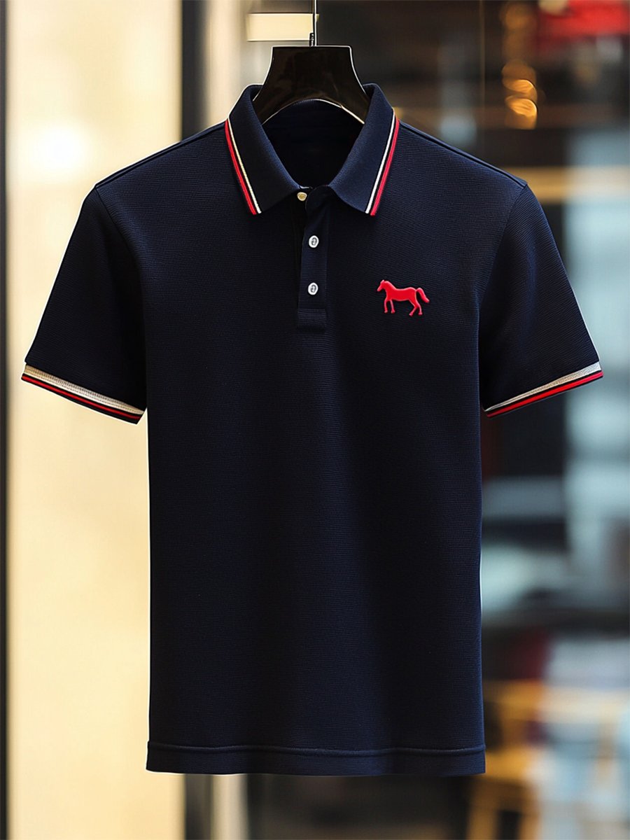 Camisa polo ejecutivo rayas Logo con botones de manga corta para hombre