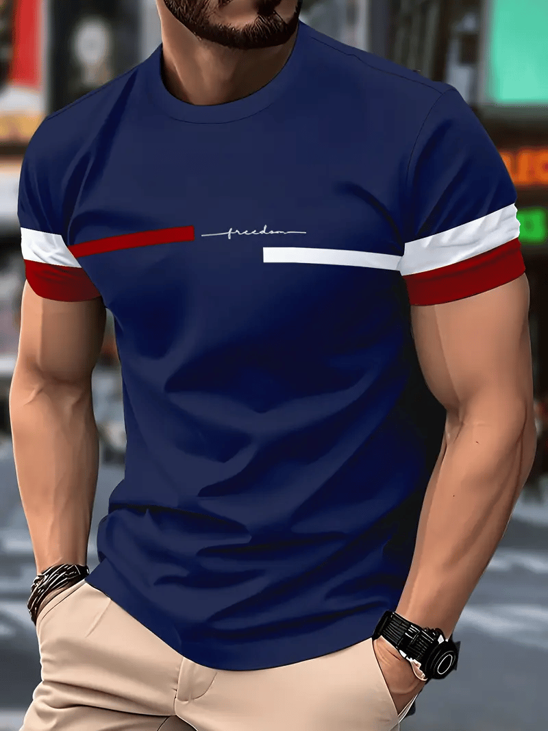 Camiseta ejecutivo rayas Logo estampado de manga corta para hombre