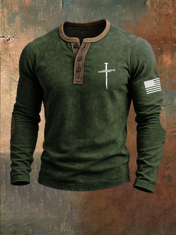 Faith estampado Henley Top para hombre