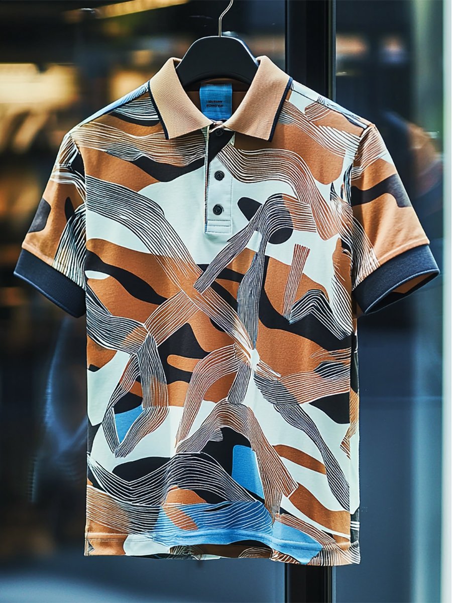 Camisa polo ejecutivo casual Bauhaus estampado Button de manga corta para hombre