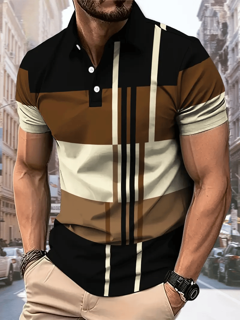 Camisa polo ejecutivo rayas Lettering con botones para hombre