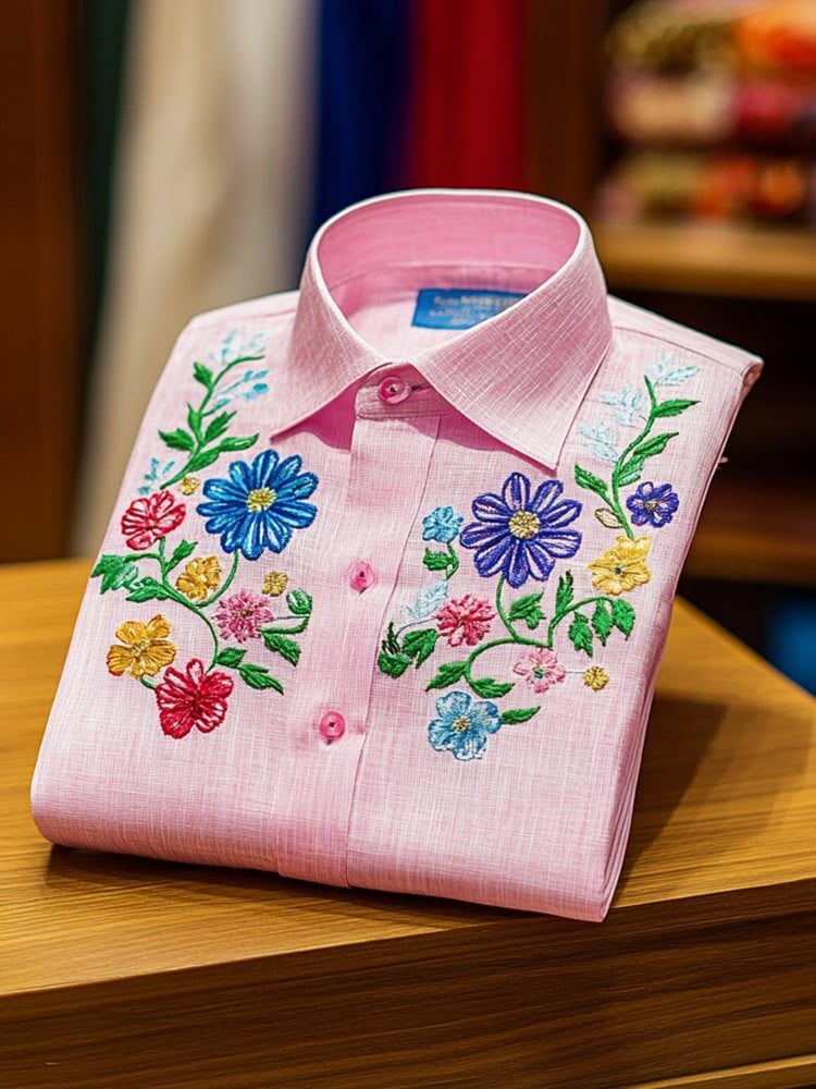 Camisa ejecutivo casual floral solapa de manga corta para hombre