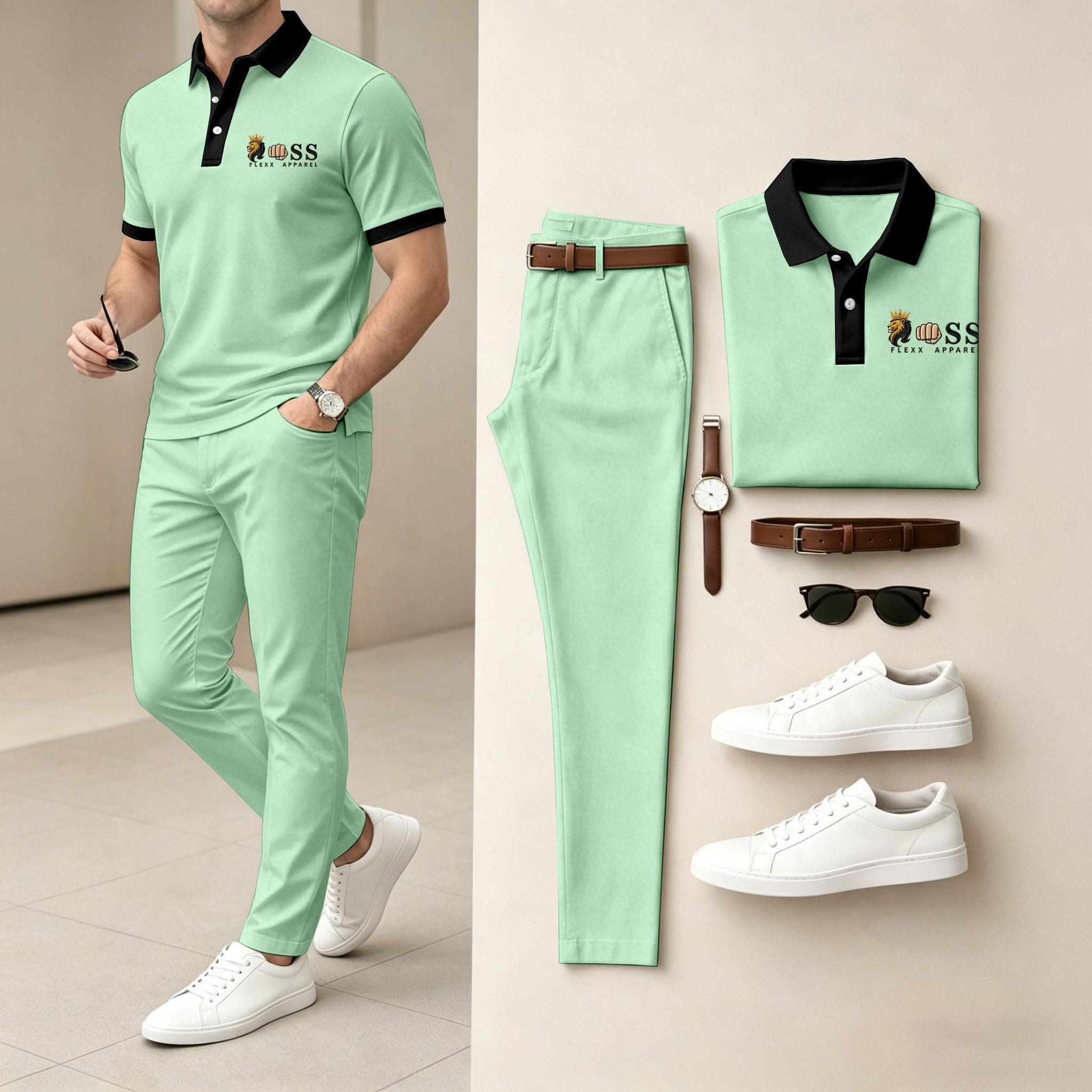 para hombre de manga corta camisa polo and pantalón conjunto de dos piezas