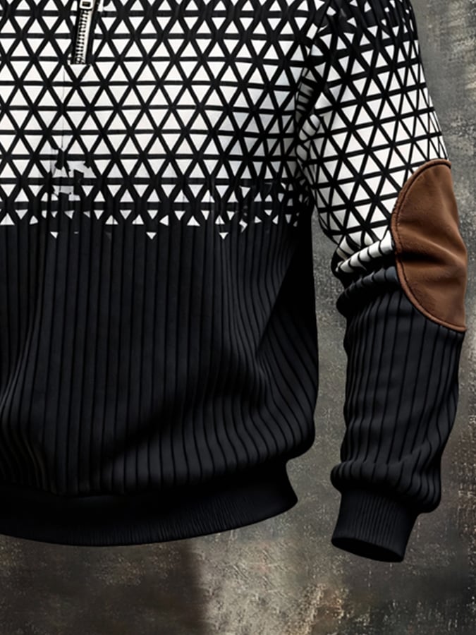 Sudadera retro en bloques de color estampado Color-Blocked con cierre para hombre