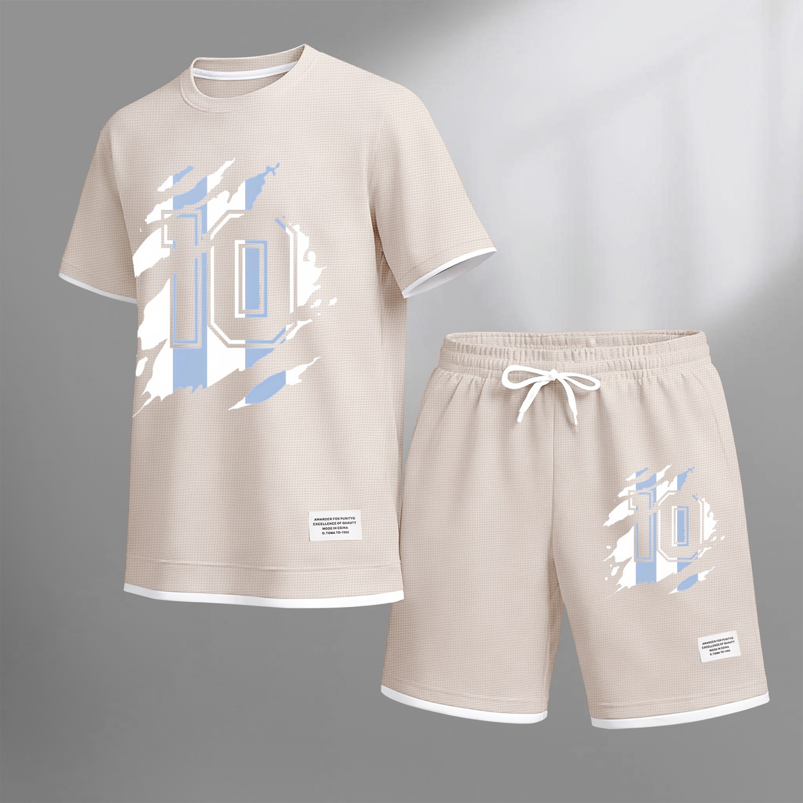 Camisa clásico number 10 estampado drawstring shorts set, suitable for spring and summer wear. This casual summer set includes a de manga corta and shorts, perfect for everyday wear and sports. para hombre