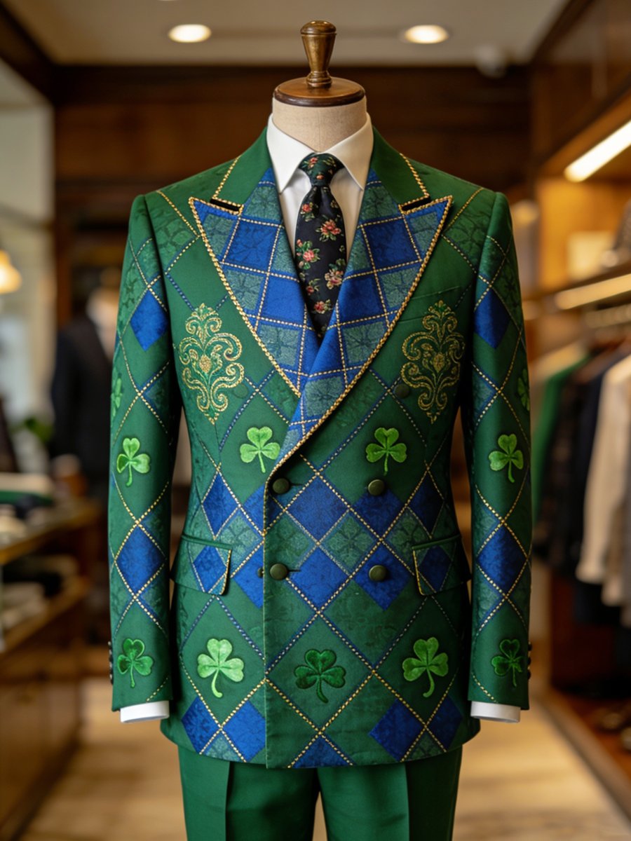 Chaqueta de lujo St. Patrick's Day Shamrock estampado Suit para hombre