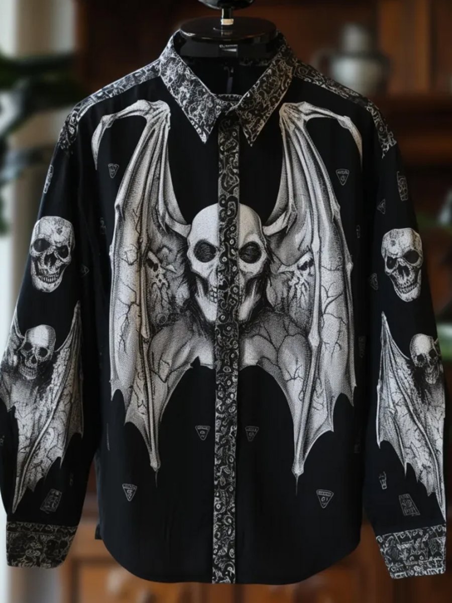 Camisa Gothic Dark Halloween Skull estampado de manga larga para hombre