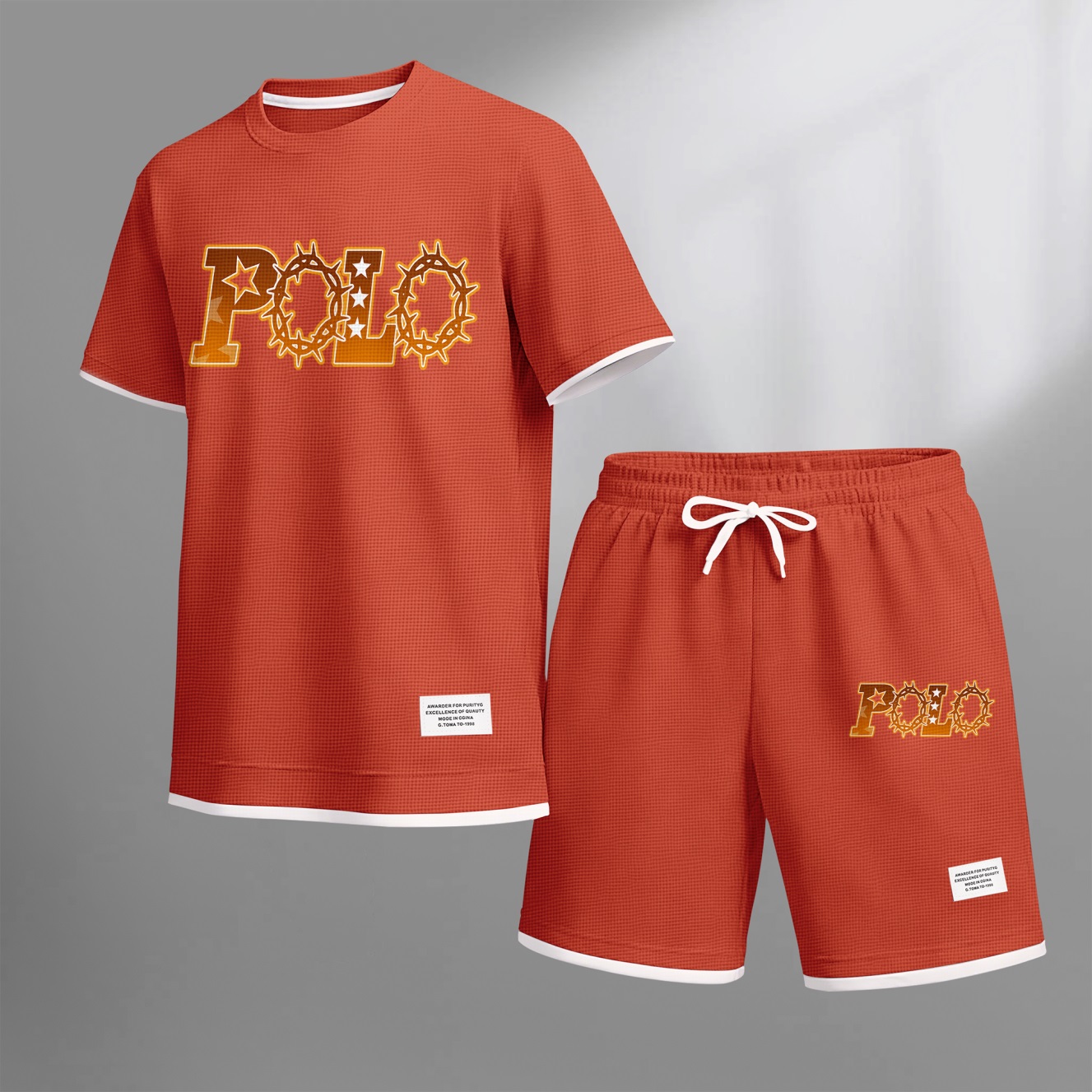 Camisa retro Thorns estampado Waffle Fabric de manga corta And shorts Set para hombre
