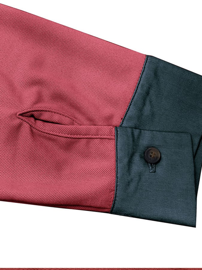 Camisa polo de moda en bloques de coloring Half Button de manga larga para hombre