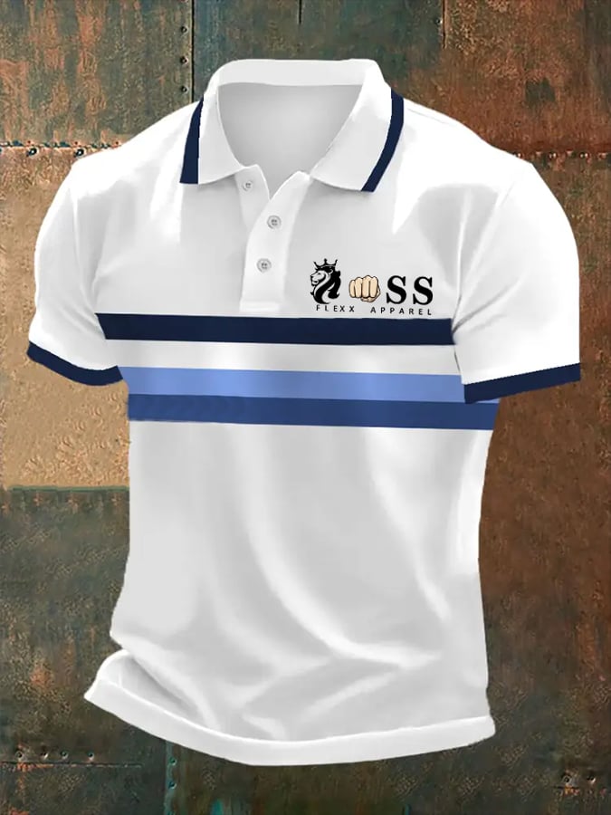 Camisa polo retro Letter estampado casual para hombre