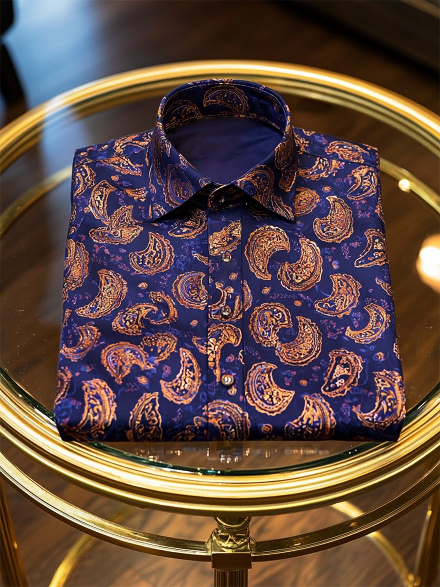 Camisa ejecutivo casual Paisley estampado de manga larga para hombre