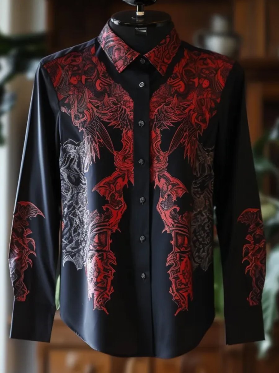 Camisa Gothic Dark Halloween Skull estampado de manga larga para hombre