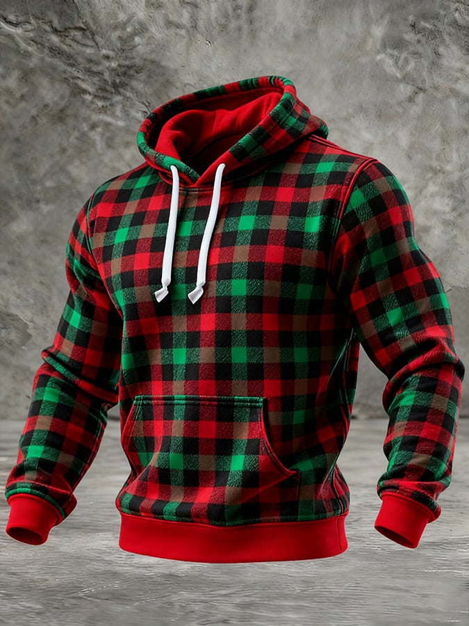 Sudadera Christmas a cuadros con gorrasucha para hombre