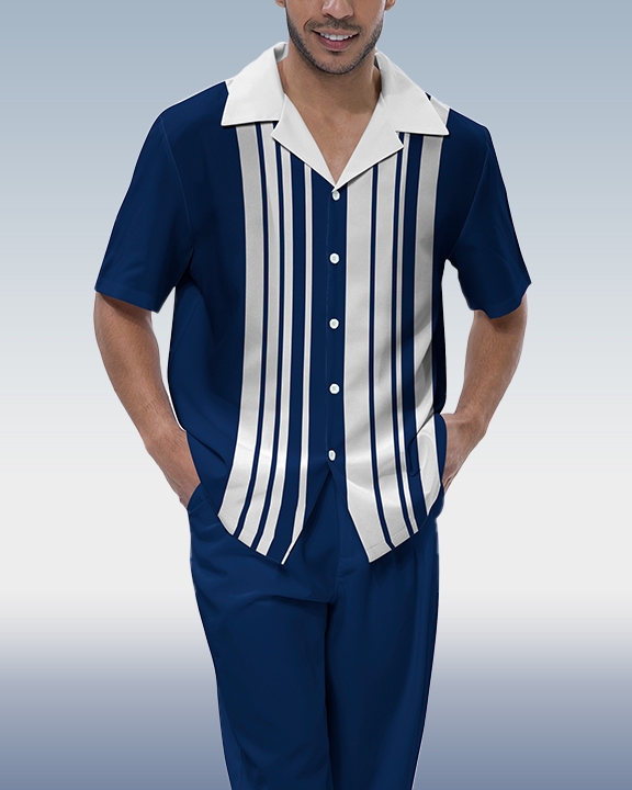 Rianmond Vertical rayas estampado de manga corta Walking Suit 203 para hombre