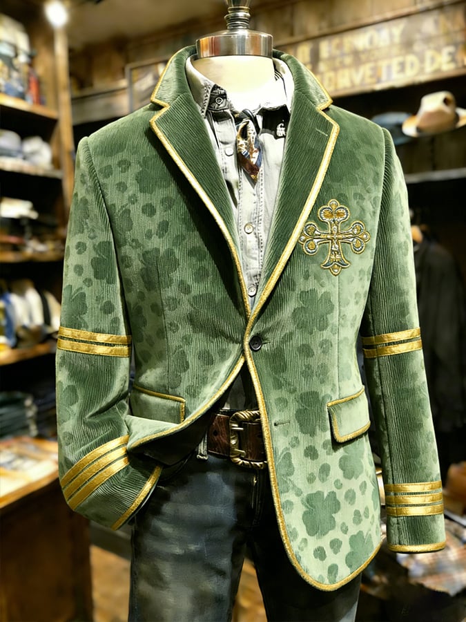 Chaqueta St. Patrick's Day Clover a cuadros Suit para hombre