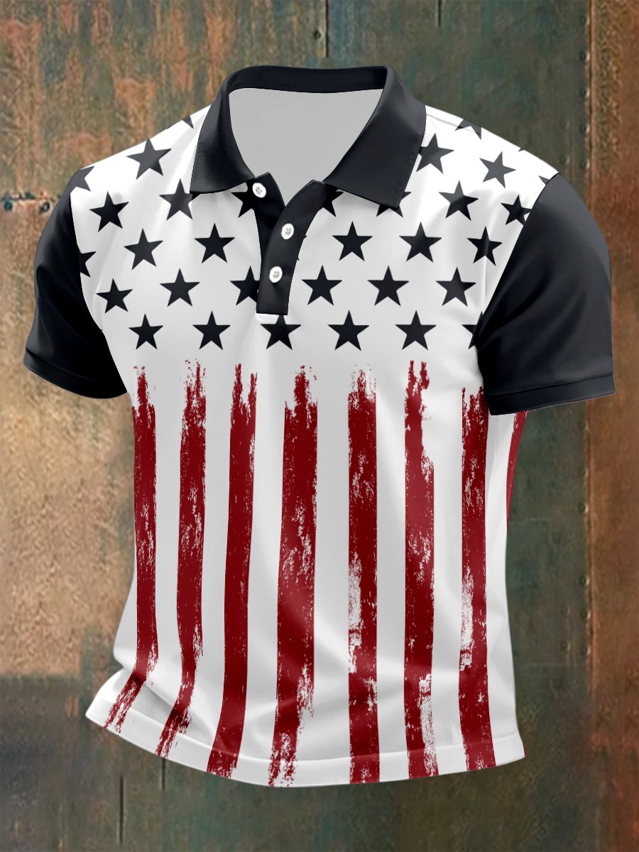 Camisa polo para exterior Independence Day American Flag Button de manga corta para hombre