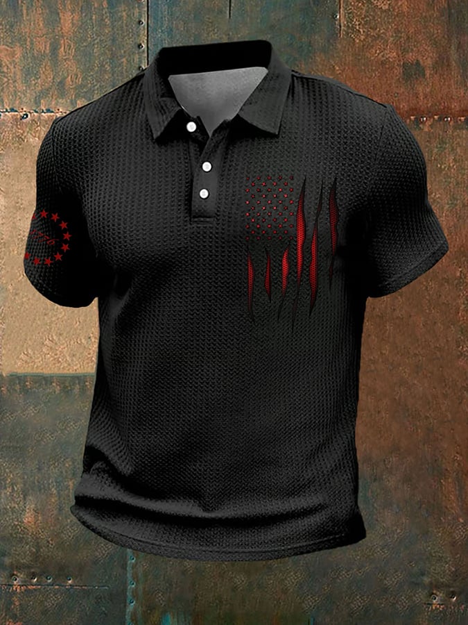 Camisa polo vintage Flag 1776 estampado para hombre