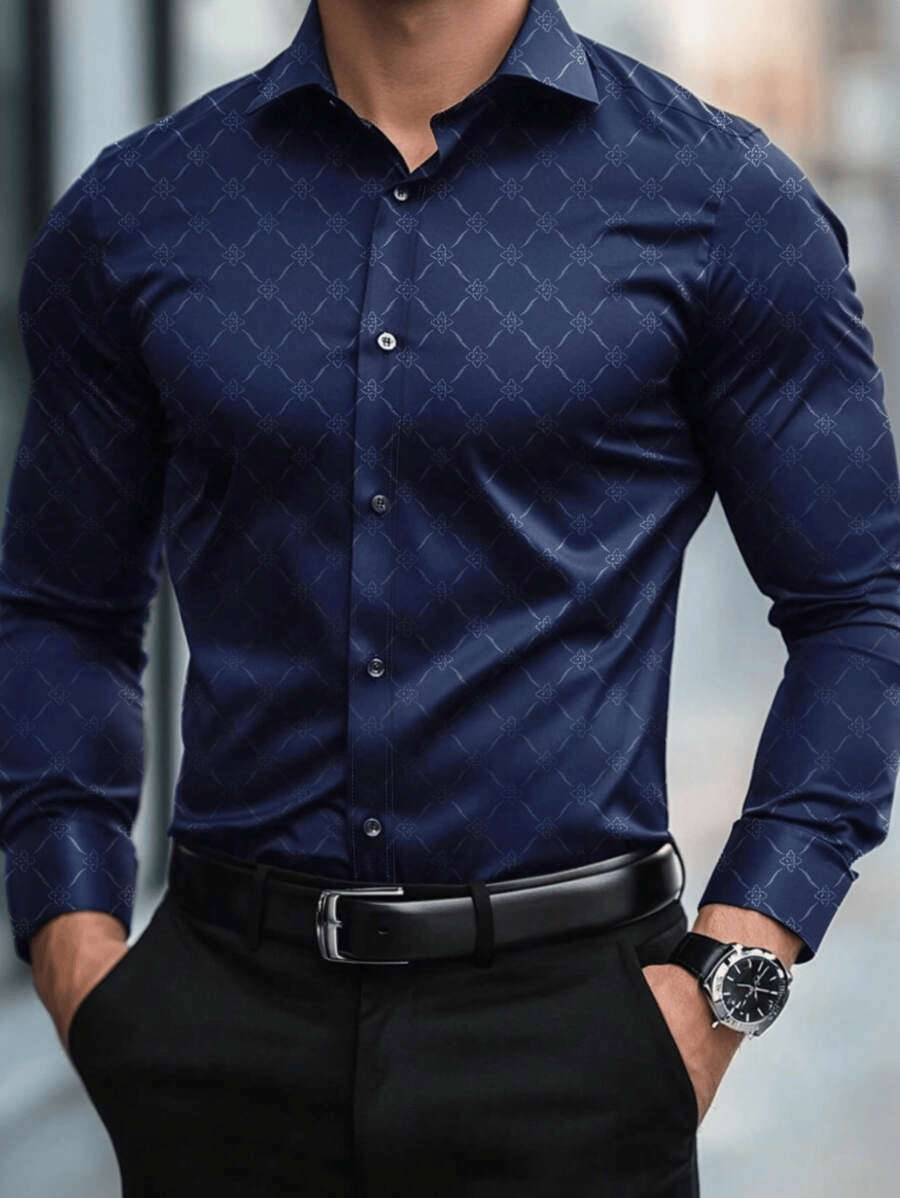 Camisa Street Style ejecutivo casual estampado de manga larga para hombre