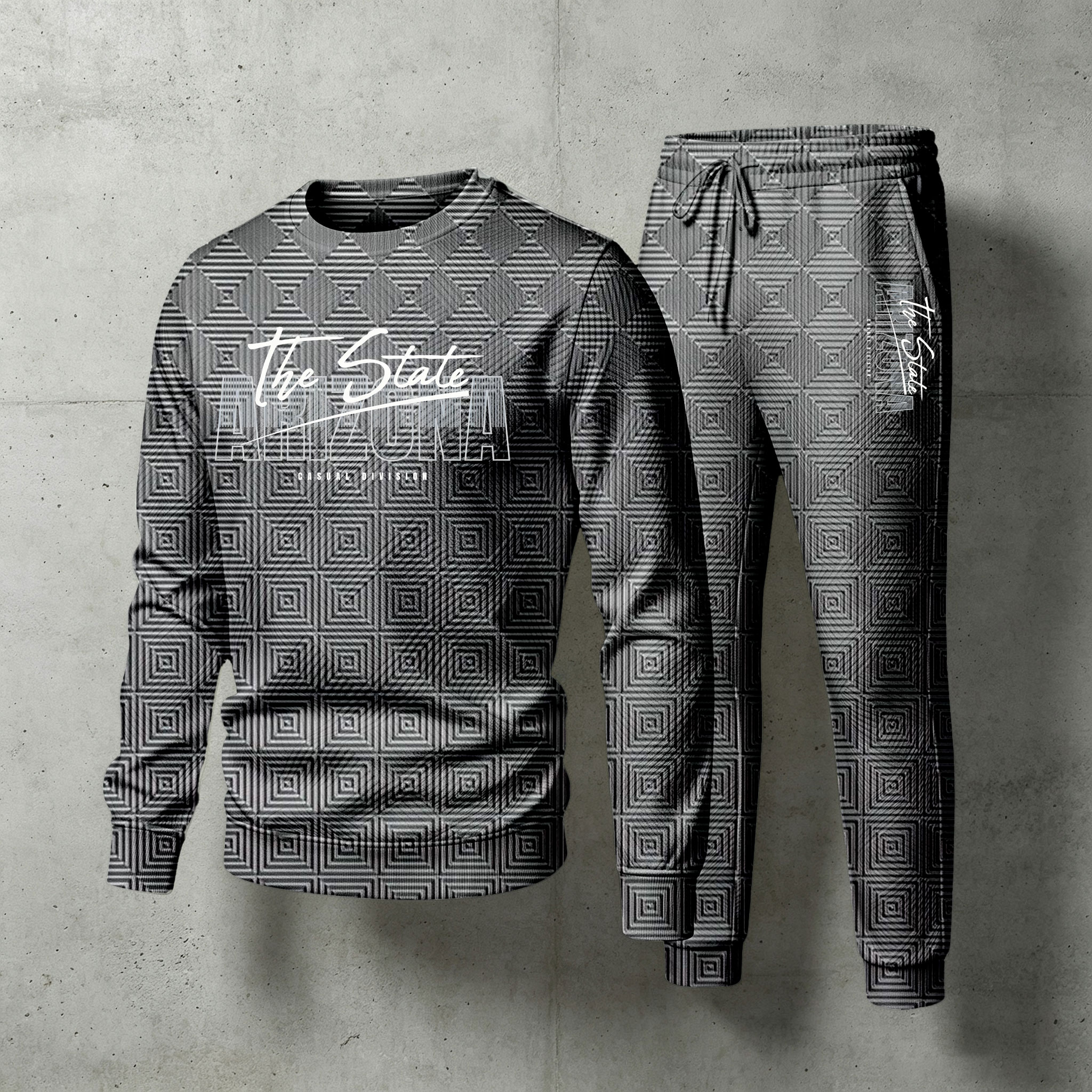 para hombre Gray Crew-Neck de manga larga camisa and pantalón Set