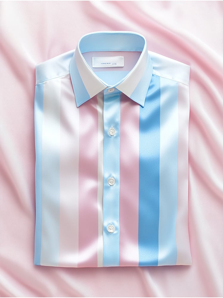 Camisa ejecutivo casual Blue and Pink rayas Logo solapa de manga corta para hombre