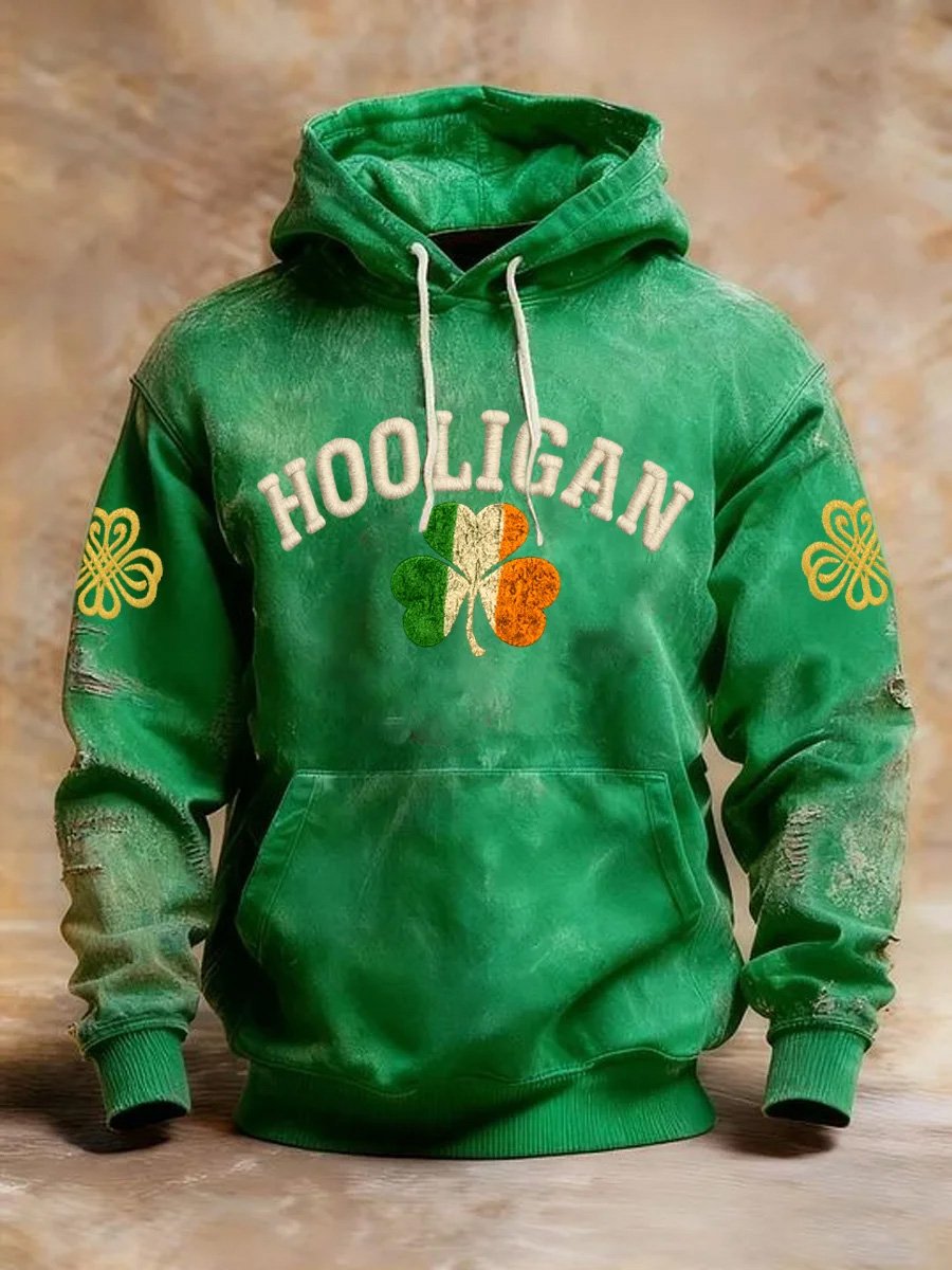Sudadera vintage St. Patrick's Day estampado Hooded para hombre