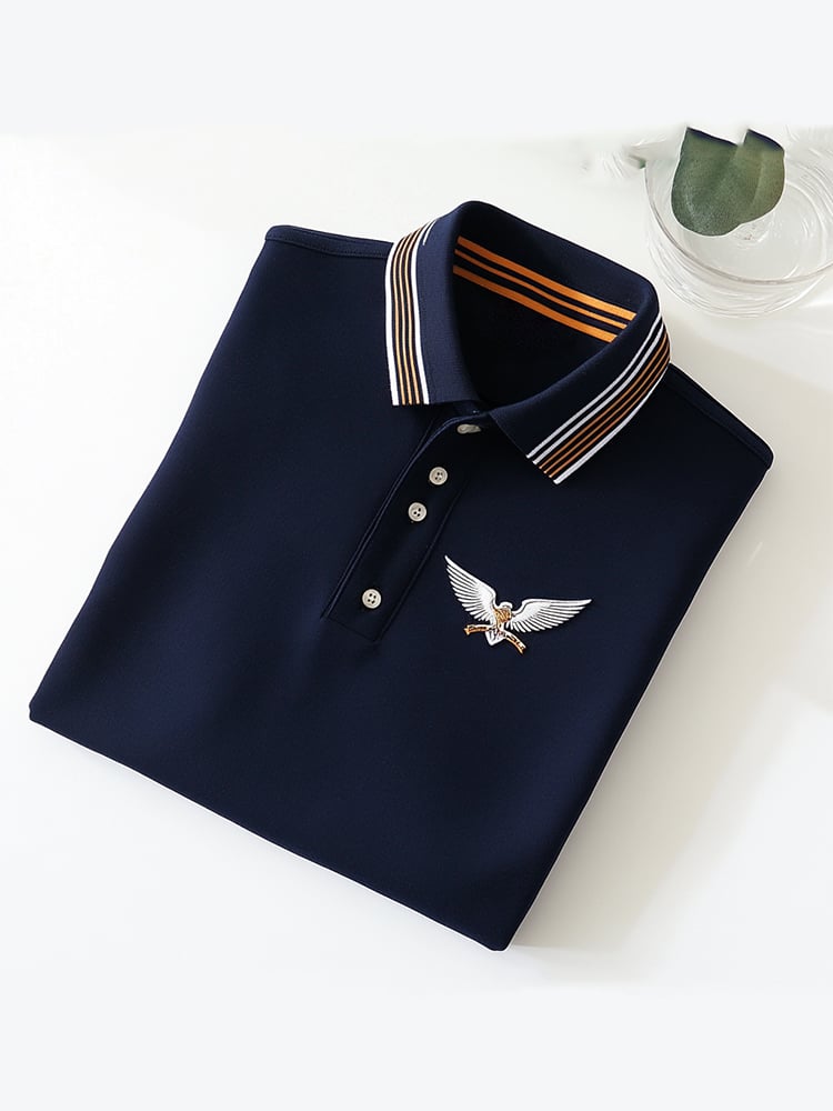 Camisa polo ejecutivo casual Wing Button de manga corta para hombre