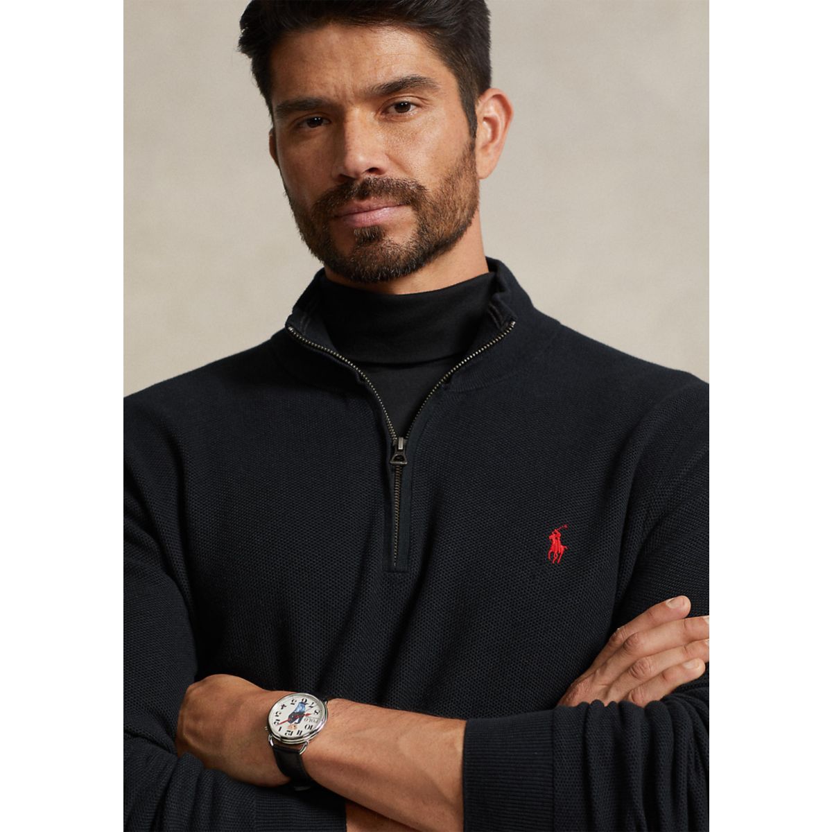 Big & Tall Mesh Knit Cotton Quarter Zip Sweater - 3