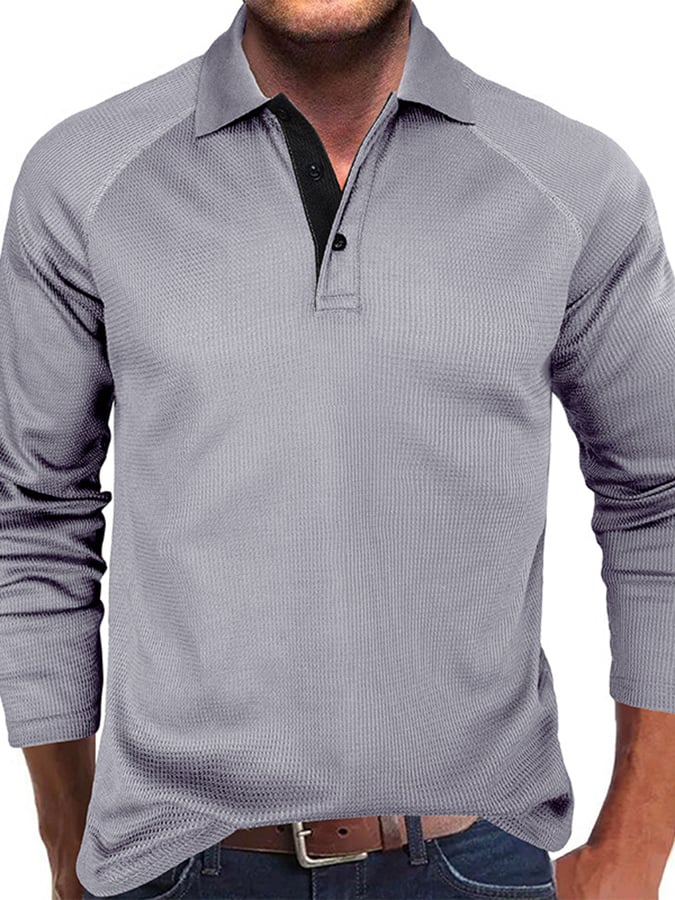 Camisa polo Athletic casual Waffle de manga larga Half Button