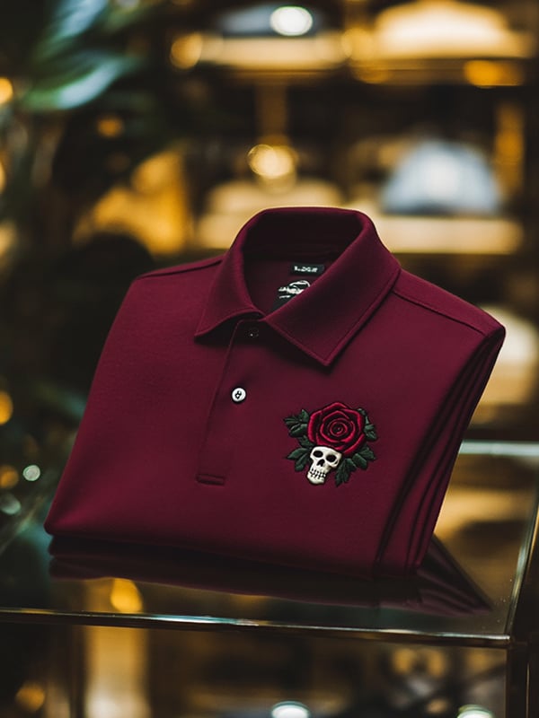 Camisa polo ejecutivo casual Skull estampado con botones para hombre