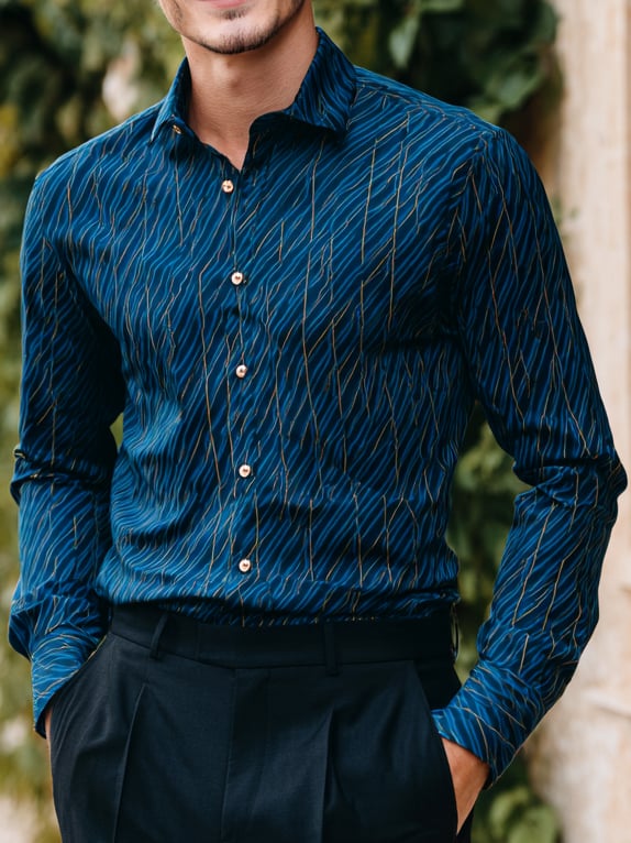 Camisa casual ejecutivo a rayas de manga larga para hombre