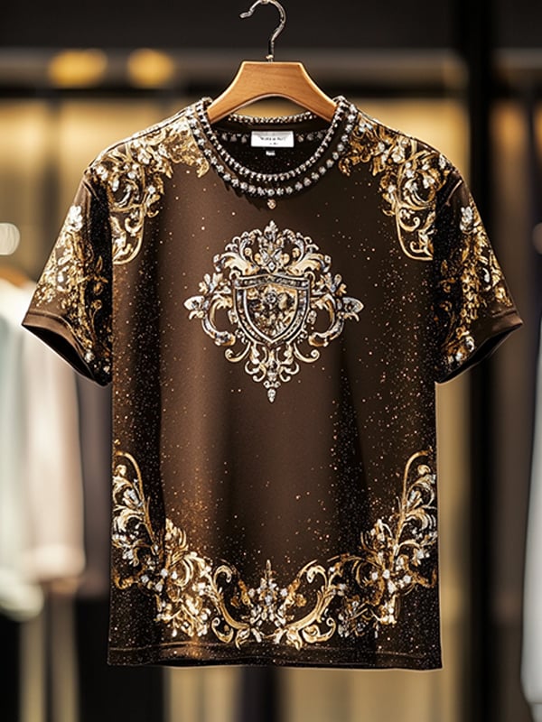 Camiseta ejecutivo de lujo estampado de algodón de manga corta para hombre