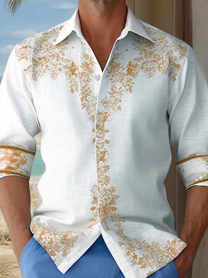 Camisa estampado Vacation casual de manga larga para hombre