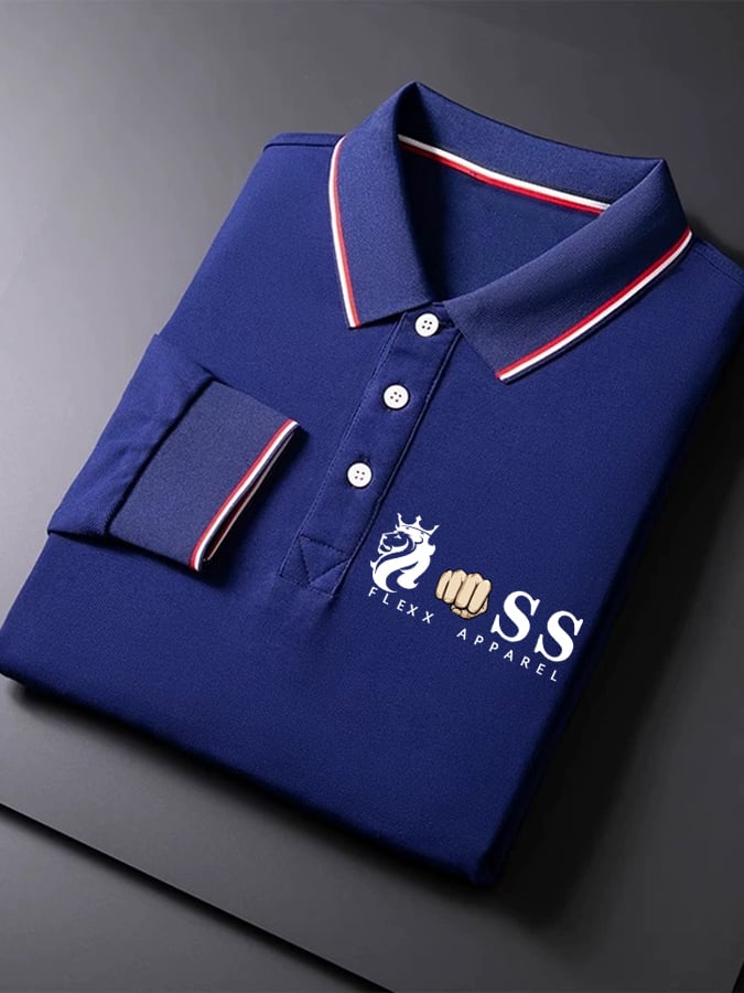 Camisa polo retro Letter Design ejecutivo de manga larga para hombre