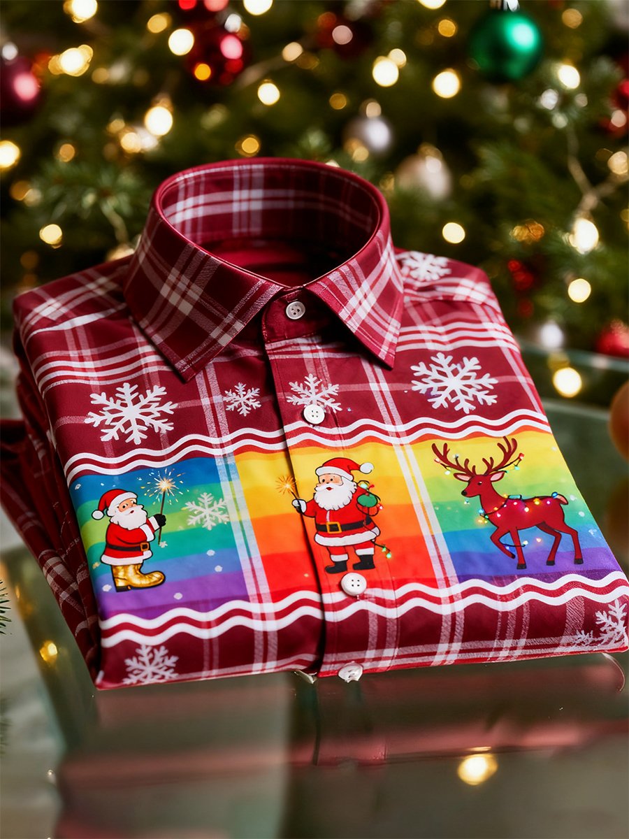 Camisa Christmas de manga larga con botones para hombre